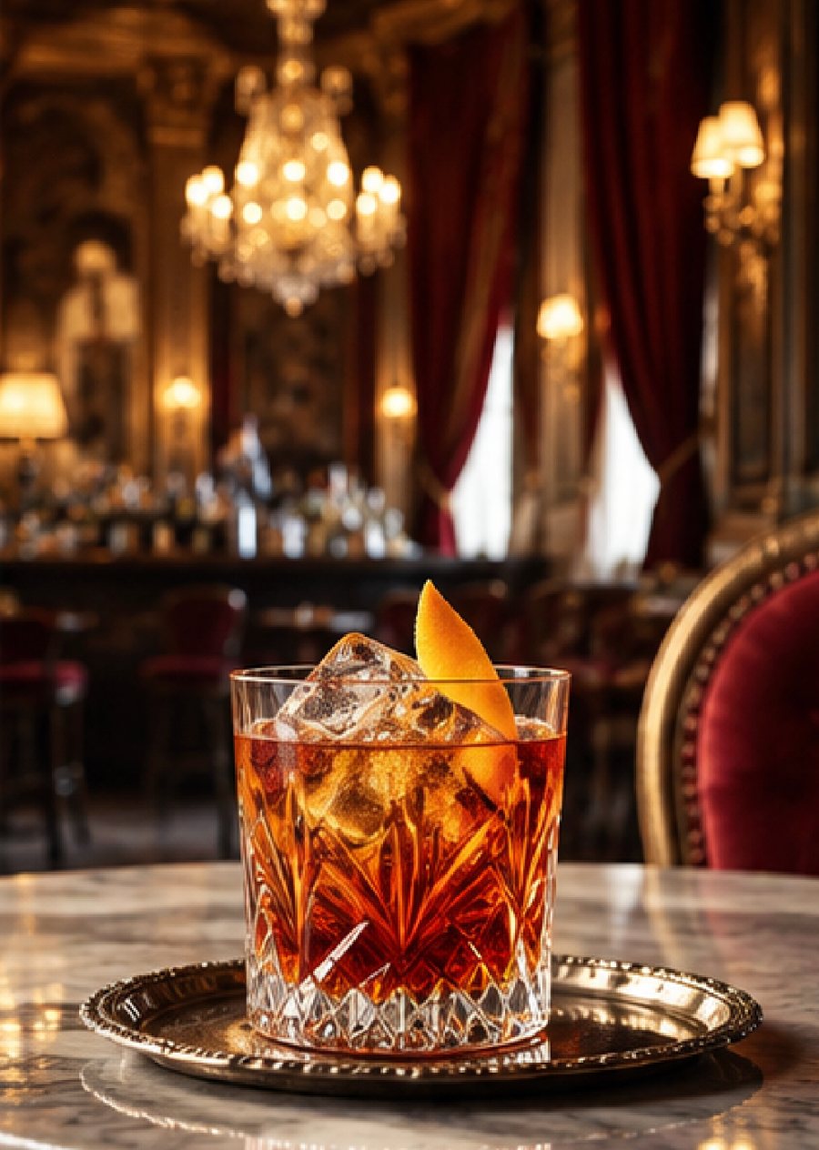 Basil Old Fashioned sobre bandeja de plata