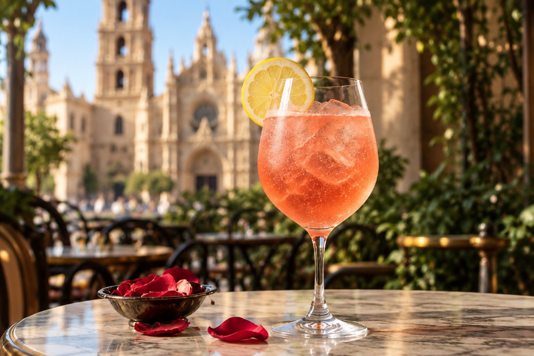 Rose Spritz en una terraza frente a la catedral